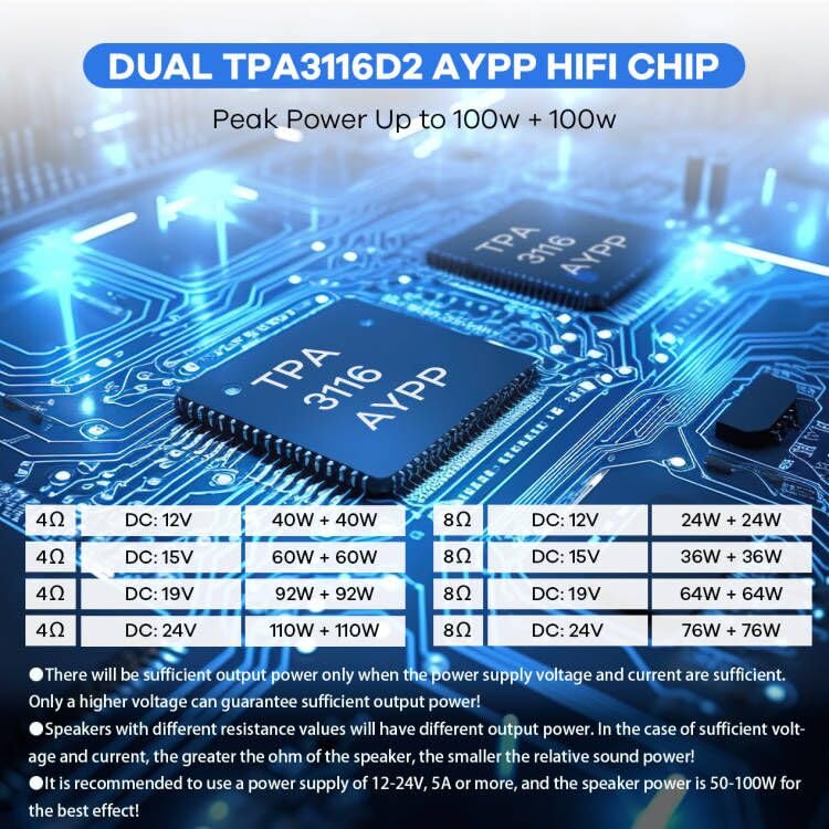 Hosyond 200W Bluetooth 5.0 Amplifier Board TPA3116D2 100W+100W Stereo Dual Channel Mini Amp Board Audio Receiver for Home DIY Speakers - Image 5